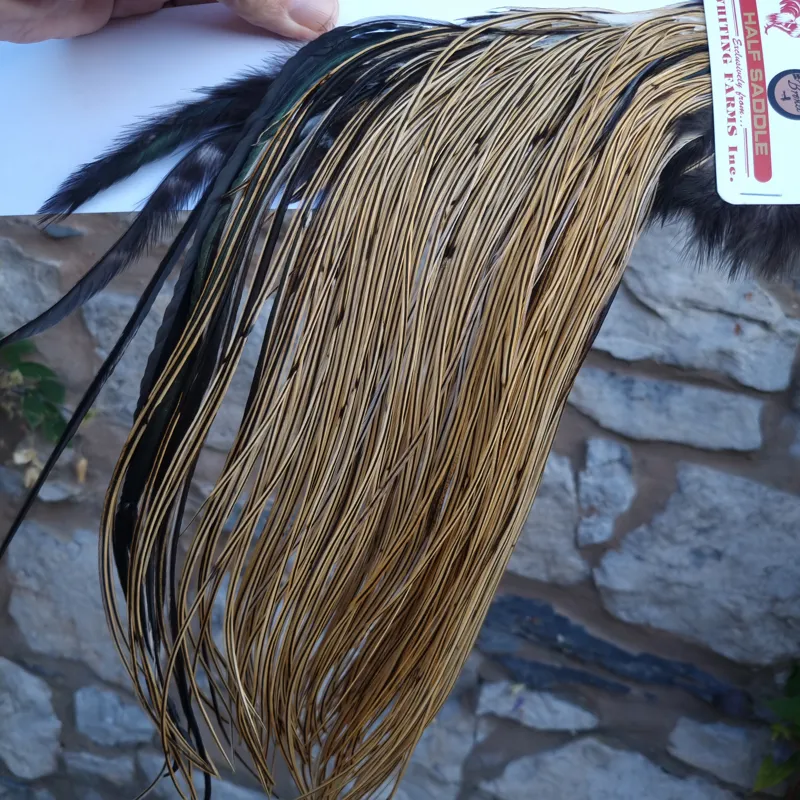 Whiting 1/2 BRONZE Grade Dry Fly Rooster Saddle in Golden Badger-4